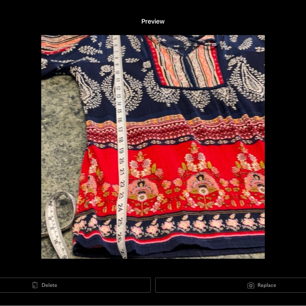 Boho Navy and Red Printed Peasant Tunic excellent condition - Picture 5 of 9